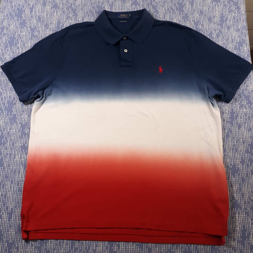 Polo Ralph Lauren Polo Shirt Mens 2XL Slim Fit Red White Blue Ombre USA Pony